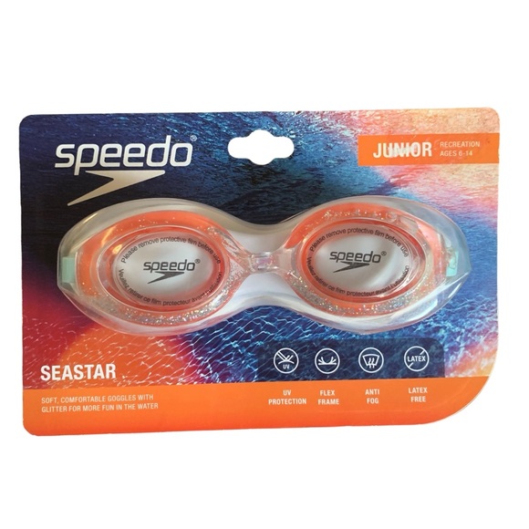 Speedo Junior Goggles SEASTAR Swimming Goggles UV Protection Orange Glitter 6-14 - Picture 1 of 5